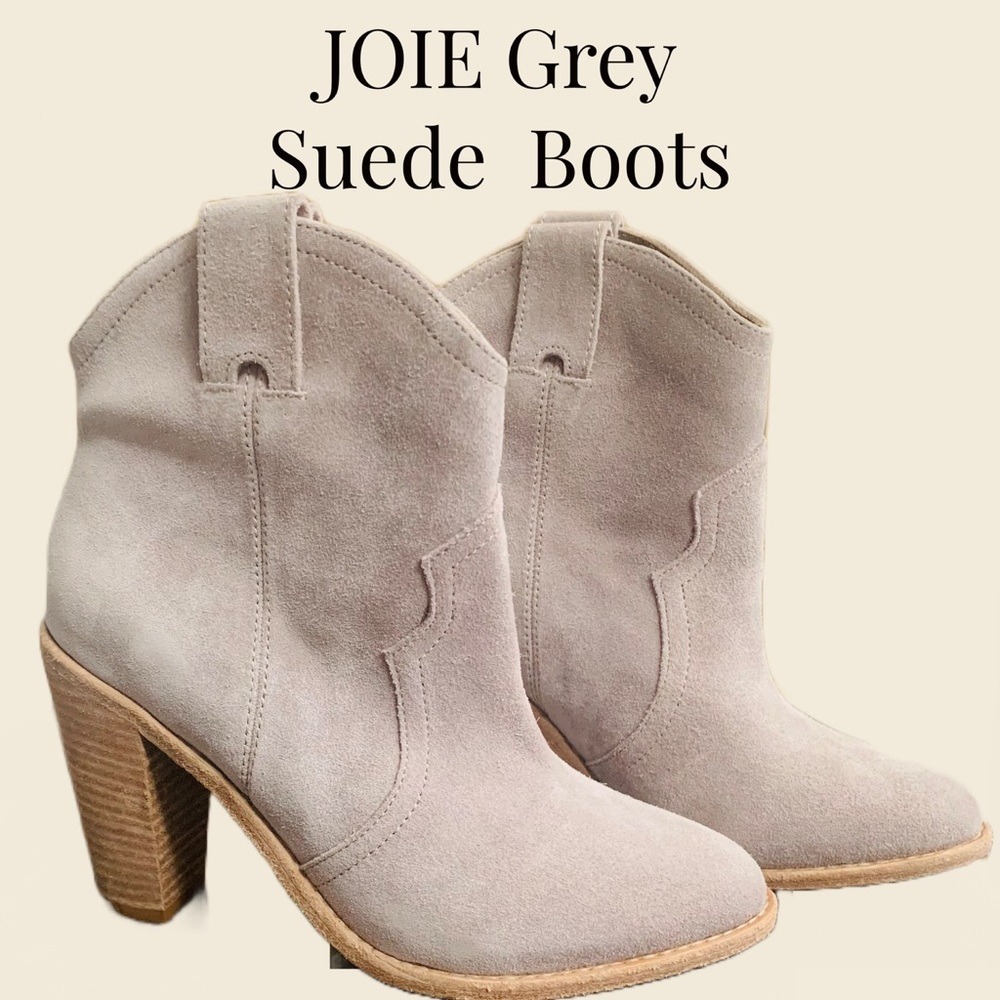 Joie Monte Sandstone Suede Western‎ Ankle Boots Taupe Block Heel EU 37 US 7 NWT